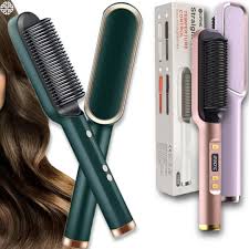 Electric Hair Straightener 2 in 1 Curler Heating Styling Comb Straightening Brush - Multicolors 909